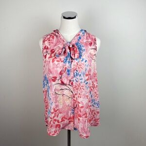 Eliane Rose Pink Red Blue Floral Blouse Top Women Medium Lightweight